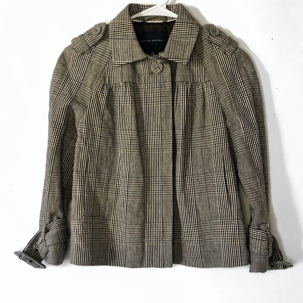 Banana Republic Plaid Button Down Wool Blend Blazer Jacket XS